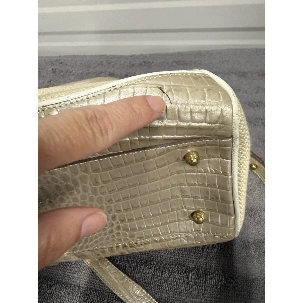 Brahmin Woven Linen Tweed Satchel Oyster Shell Melbourne Purse (Smoke Smell)